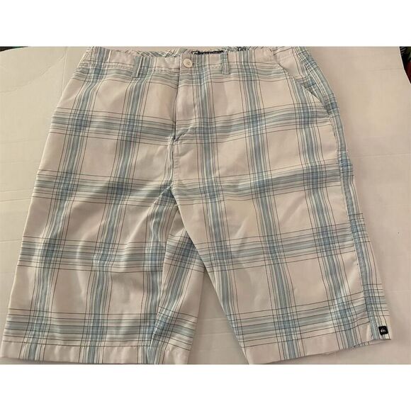 Quiksilver Men's Plaid Chino Shorts White/Blue Standard Size 38 - Picture 1 of 4